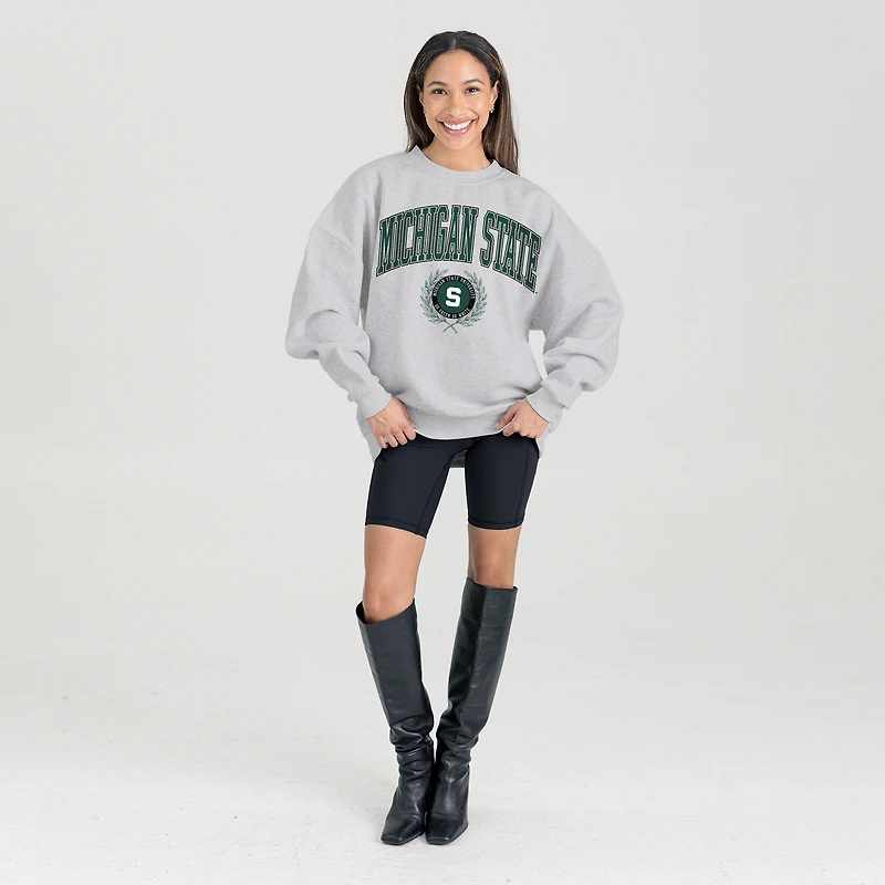 Women's Gameday Couture Ash Michigan State Spartans Oversized Tradition Refined Premium Fleece Sweatshirt
