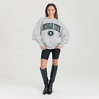 Women's Gameday Couture Ash Michigan State Spartans Oversized Tradition Refined Premium Fleece Sweatshirt