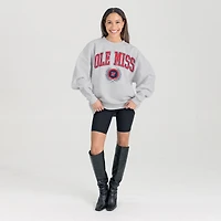Women's Gameday Couture Ash Ole Miss Rebels Oversized Tradition Refined Premium Fleece Sweatshirt