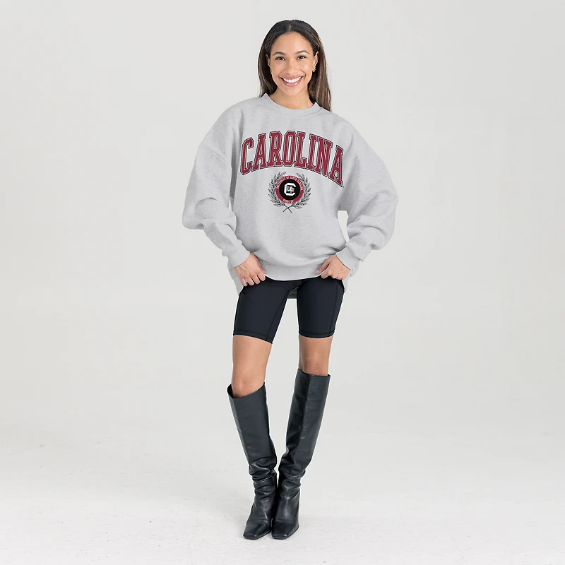 Women's Gameday Couture Ash South Carolina Gamecocks Oversized Tradition Refined Premium Fleece Sweatshirt