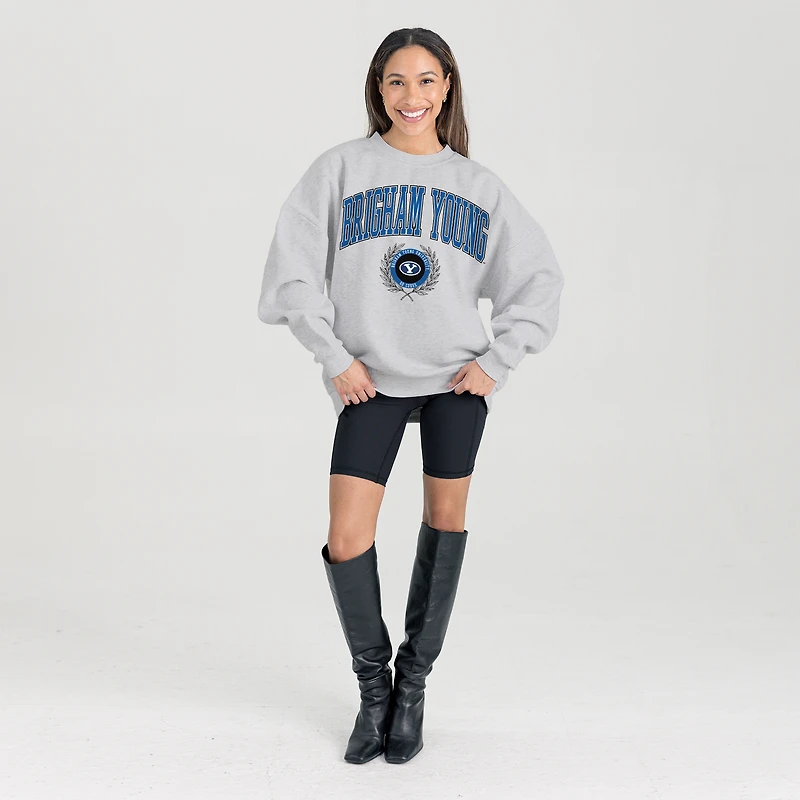 Women's Gameday Couture Ash BYU Cougars Oversized Tradition Refined Premium Fleece Sweatshirt