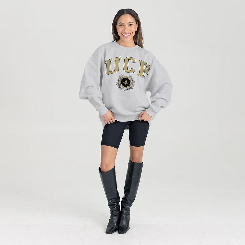 Women's Gameday Couture Ash UCF Knights Oversized Tradition Refined Premium Fleece Sweatshirt