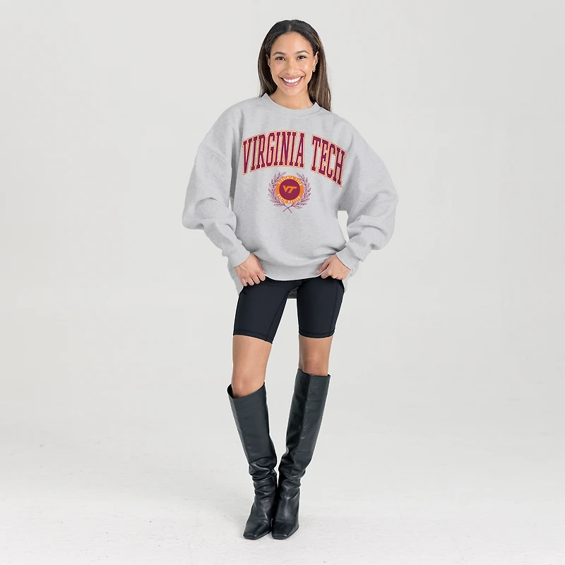 Women's Gameday Couture Ash Virginia Tech Hokies Oversized Tradition Refined Premium Fleece Sweatshirt