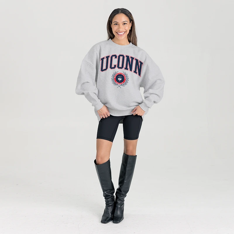 Women's Gameday Couture Ash UConn Huskies Oversized Tradition Refined Premium Fleece Sweatshirt