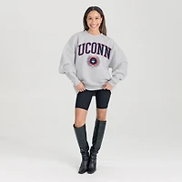Women's Gameday Couture Ash UConn Huskies Oversized Tradition Refined Premium Fleece Sweatshirt