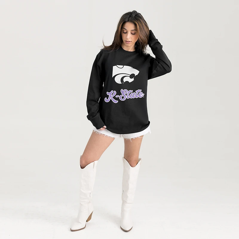 Women's Gameday Couture Black Kansas State Wildcats Oversized Honor Roll Long Sleeve T-Shirt
