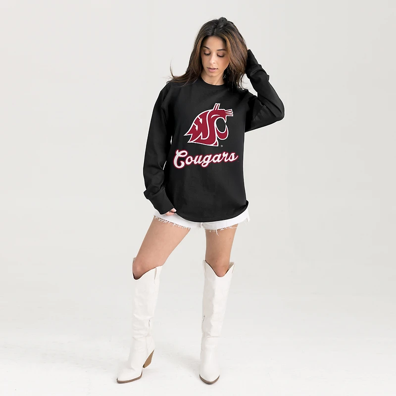 Women's Gameday Couture Black Washington State Cougars Oversized Honor Roll Long Sleeve T-Shirt