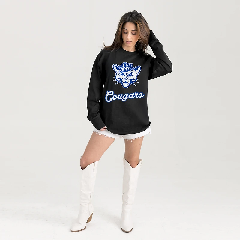 Women's Gameday Couture Black BYU Cougars Oversized Honor Roll Long Sleeve T-Shirt