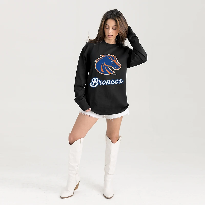Women's Gameday Couture Black Boise State Broncos Oversized Honor Roll Long Sleeve T-Shirt
