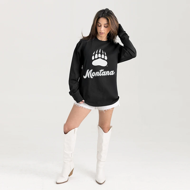 Women's Gameday Couture Black Montana Grizzlies Oversized Honor Roll Long Sleeve T-Shirt