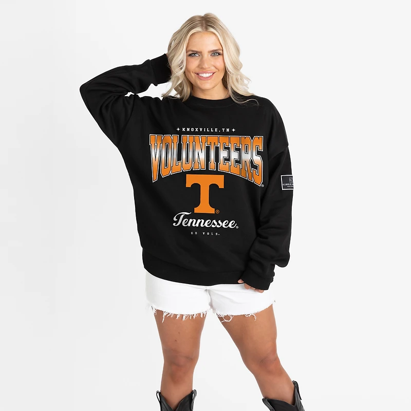 Women's Gameday Couture Black Tennessee Volunteers Oversized Powerhouse Play Black Label Premium Fleece Sweatshirt