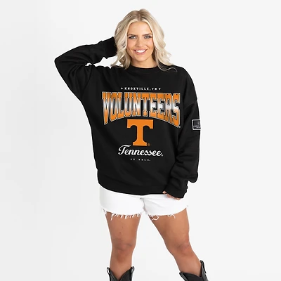 Women's Gameday Couture Black Tennessee Volunteers Oversized Powerhouse Play Black Label Premium Fleece Sweatshirt