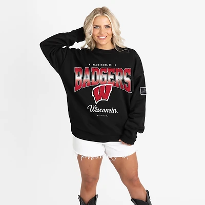 Women's Gameday Couture Black Wisconsin Badgers Oversized Powerhouse Play Black Label Premium Fleece Sweatshirt