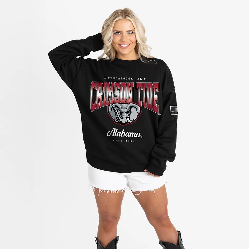 Women's Gameday Couture Black Alabama Crimson Tide Oversized Powerhouse Play Black Label Premium Fleece Sweatshirt