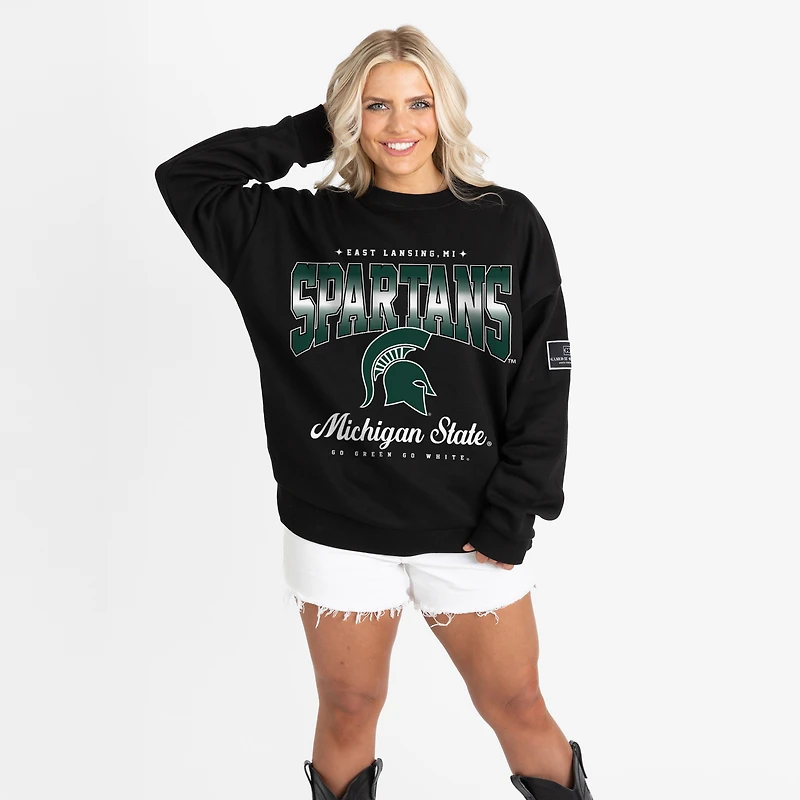Women's Gameday Couture Black Michigan State Spartans Oversized Powerhouse Play Black Label Premium Fleece Sweatshirt