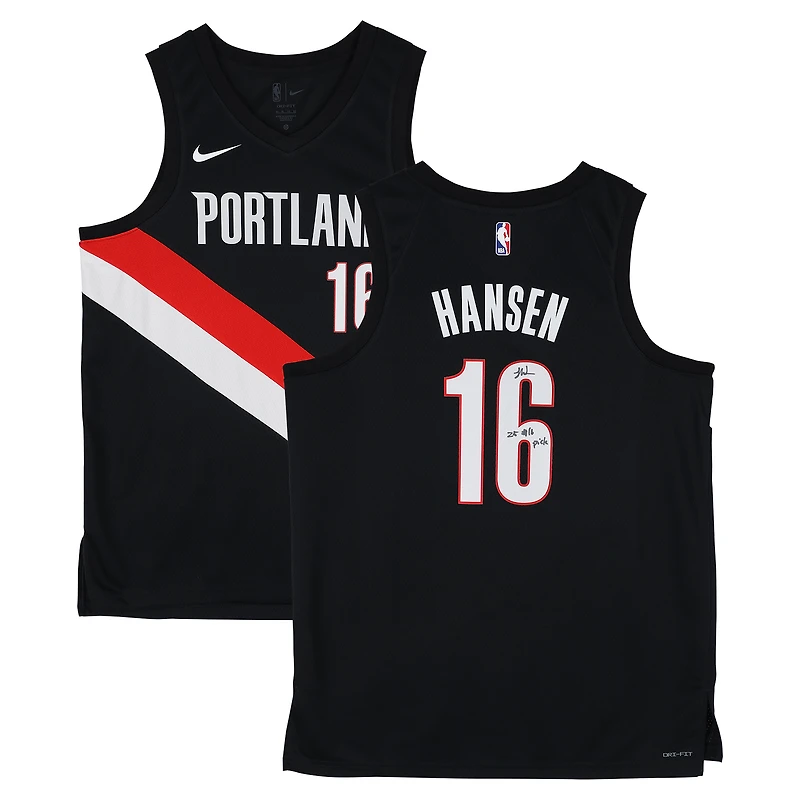 Yang Hansen Portland Trail Blazers Autographed Black Nike Icon Swingman Jersey with "25 #16 Pick" Inscription