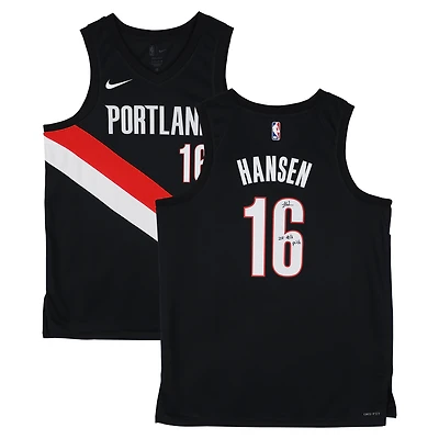 Yang Hansen Portland Trail Blazers Autographed Black Nike Icon Swingman Jersey with "25 #16 Pick" Inscription