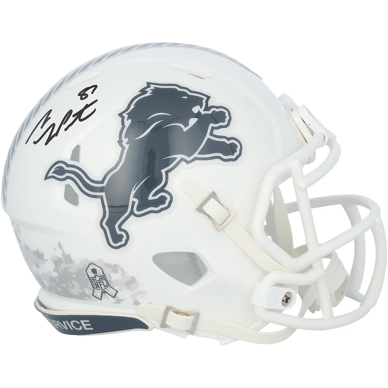 Sam LaPorta Detroit Lions Autographed Riddell 2024 Salute To Service Speed Mini Helmet