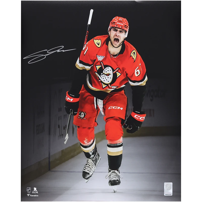 Cutter Gauthier Anaheim Ducks Autographed 16" x 20" Orange Jersey Celebration Spotlight Photograph