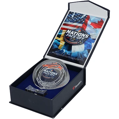 Leo Carlsson Sweden Autographed 4 Nations Face-Off Crystal Puck - Filled with Ice from the 2025 4 Nations Face-Off