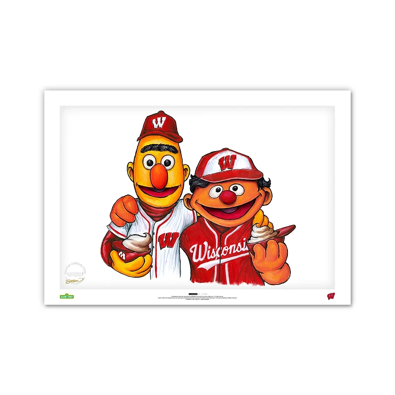 Wisconsin Badgers Bert & Ernie 14" x 20" Sesame Street Limited Edition Fine Art Print