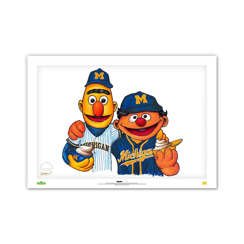Michigan Wolverines Bert & Ernie 14" x 20" Sesame Street Limited Edition Fine Art Print