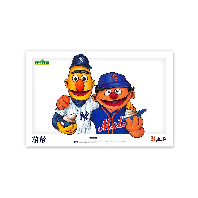 New York Yankees & New York Mets Bert & Ernie 11" x 17" Sesame Street Poster Print
