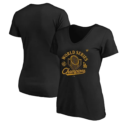 Women's Fanatics Black Los Angeles Dodgers 2025 World Series Champions Locker Room Plus Size Parade V-Neck T-Shirt