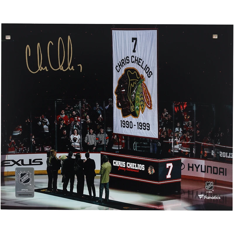 Chris Chelios Chicago Blackhawks Autographed 8" x 10" Jersey Retirement Night Photograph