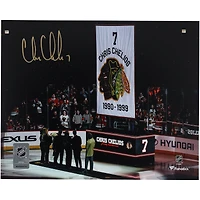 Chris Chelios Chicago Blackhawks Autographed 8" x 10" Jersey Retirement Night Photograph