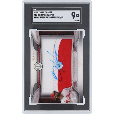 Bryce Harper Philadelphia Phillies Autographed 2025 Topps Tribute Jumbo Dual-Color Game Used Relic #PPA-BH #2/10 SGC Authenticated 9 Card