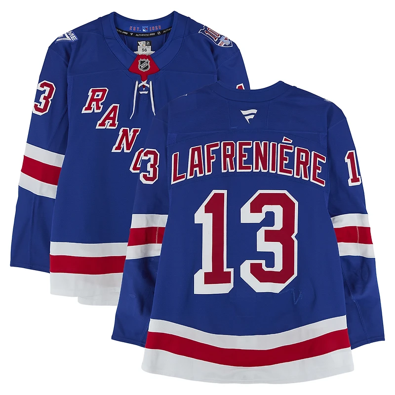 Alexis Lafreniere New York Rangers Game-Used #13 Blue Set 1 Jersey from the 2025-26 NHL Season