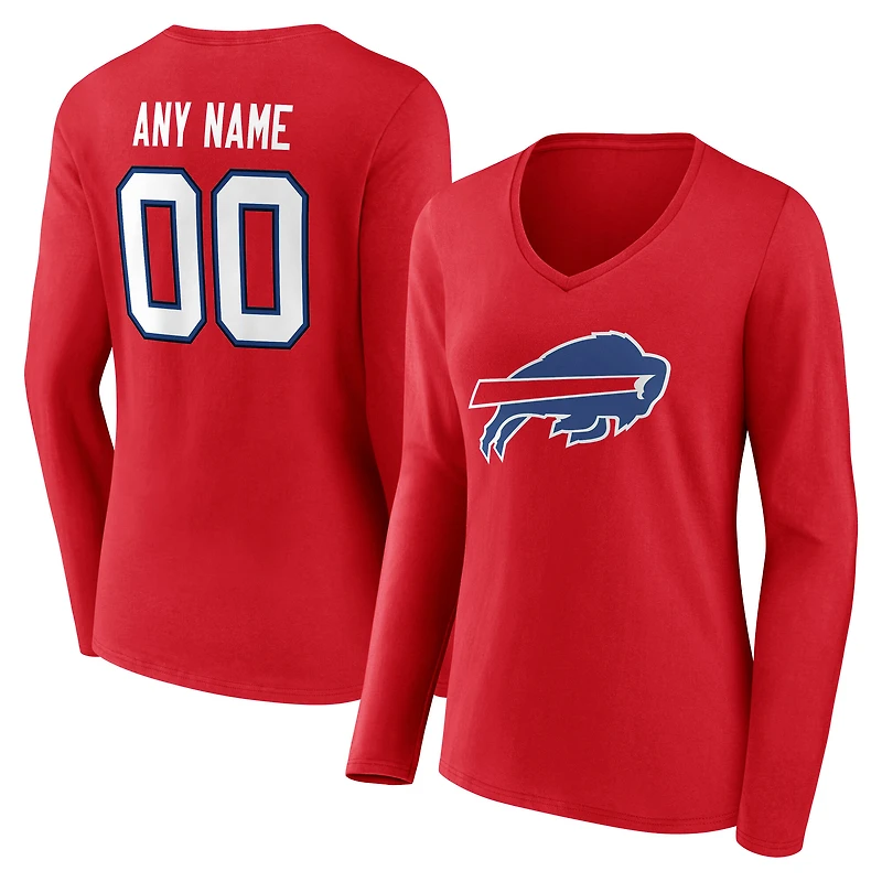 Women's Red Buffalo Bills Team Authentic Personalized Name & Number Long Sleeve V-Neck T-Shirt