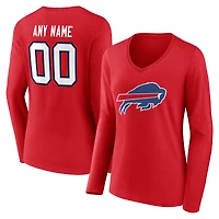 Women's Red Buffalo Bills Team Authentic Personalized Name & Number Long Sleeve V-Neck T-Shirt