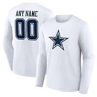 Men's White Dallas Cowboys Team Authentic Personalized Name & Number Long Sleeve T-Shirt