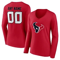 Women's Red Houston Texans Team Authentic Personalized Name & Number Long Sleeve V-Neck T-Shirt