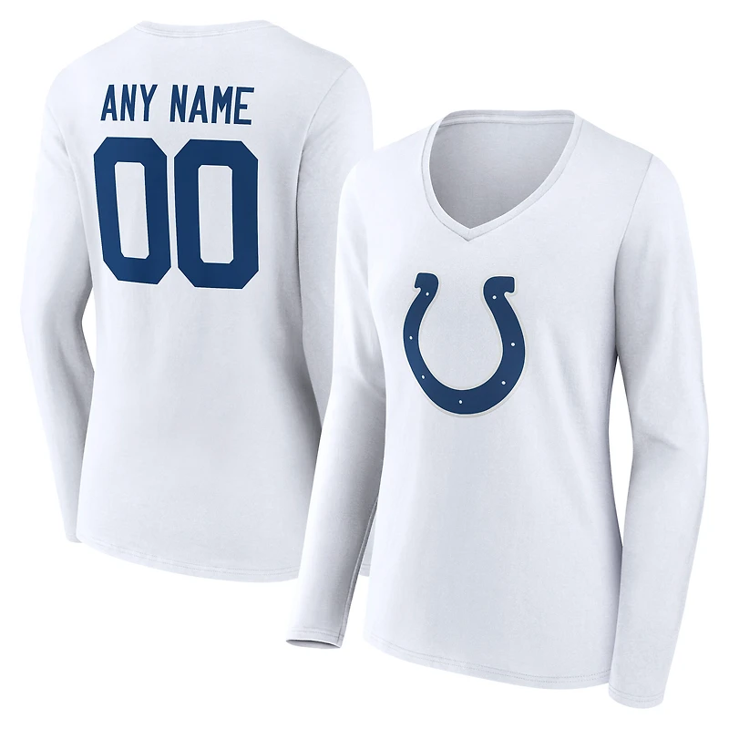 Women's White Indianapolis Colts Team Authentic Personalized Name & Number Long Sleeve V-Neck T-Shirt