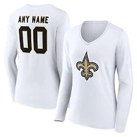 Women's White New Orleans Saints Team Authentic Personalized Name & Number Long Sleeve V-Neck T-Shirt