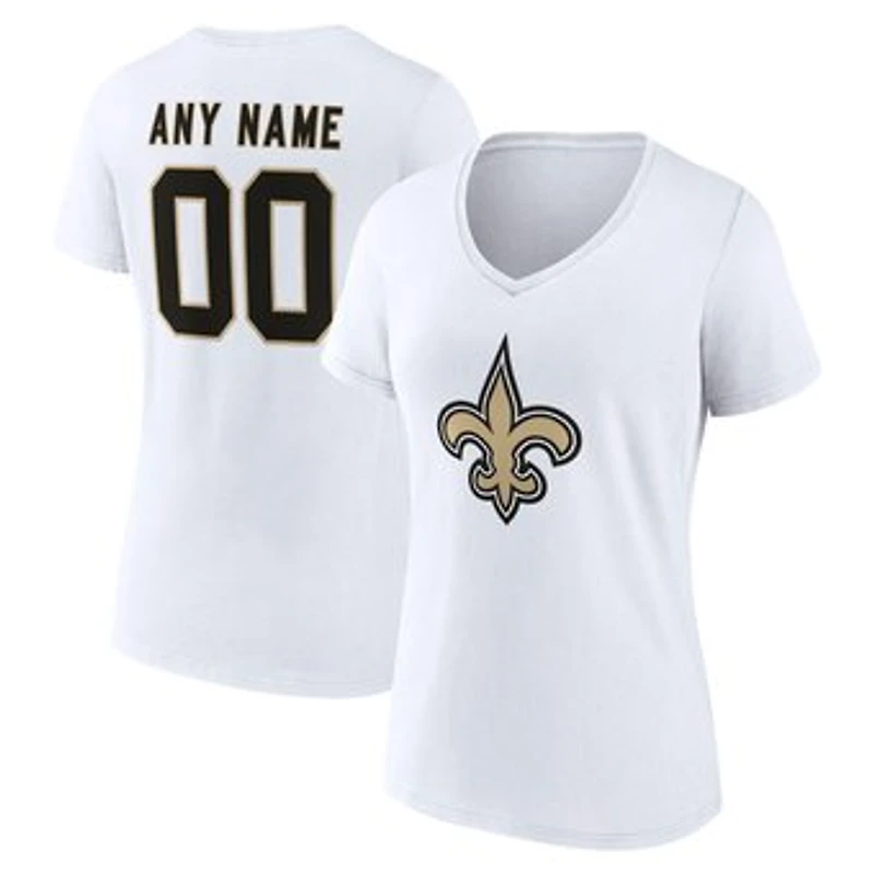Women's White New Orleans Saints Team Authentic Personalized Name & Number V-Neck T-Shirt