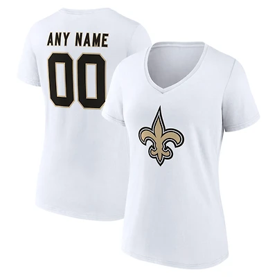 Women's White New Orleans Saints Team Authentic Personalized Name & Number V-Neck T-Shirt