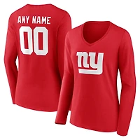 Women's Red New York Giants Team Authentic Personalized Name & Number Long Sleeve V-Neck T-Shirt