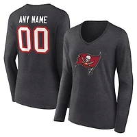 Women's Charcoal Tampa Bay Buccaneers Team Authentic Personalized Name & Number Long Sleeve V-Neck T-Shirt