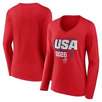 Women's Red Team USA 2026 Winter Olympics Pic-O-Gram Long Sleeve V-Neck T-Shirt