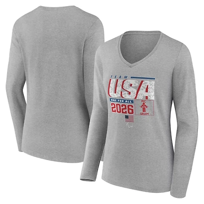 Women's Gray Team USA 2026 Winter Paralympics Pic-O-Gram Long Sleeve V-Neck T-Shirt