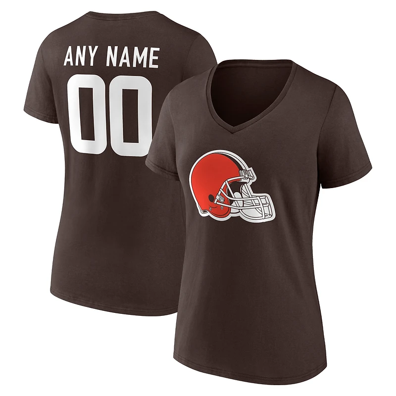 Women's Brown Cleveland Browns Team Authentic Personalized Name & Number V-Neck T-Shirt