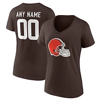 Women's Brown Cleveland Browns Team Authentic Personalized Name & Number V-Neck T-Shirt