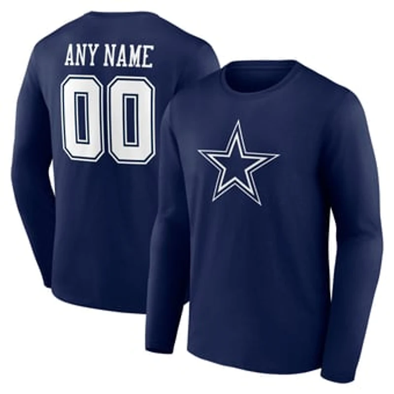 Men's Navy Dallas Cowboys Team Authentic Personalized Name & Number Long Sleeve T-Shirt