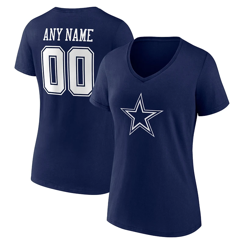 Women's Navy Dallas Cowboys Team Authentic Personalized Name & Number V-Neck T-Shirt