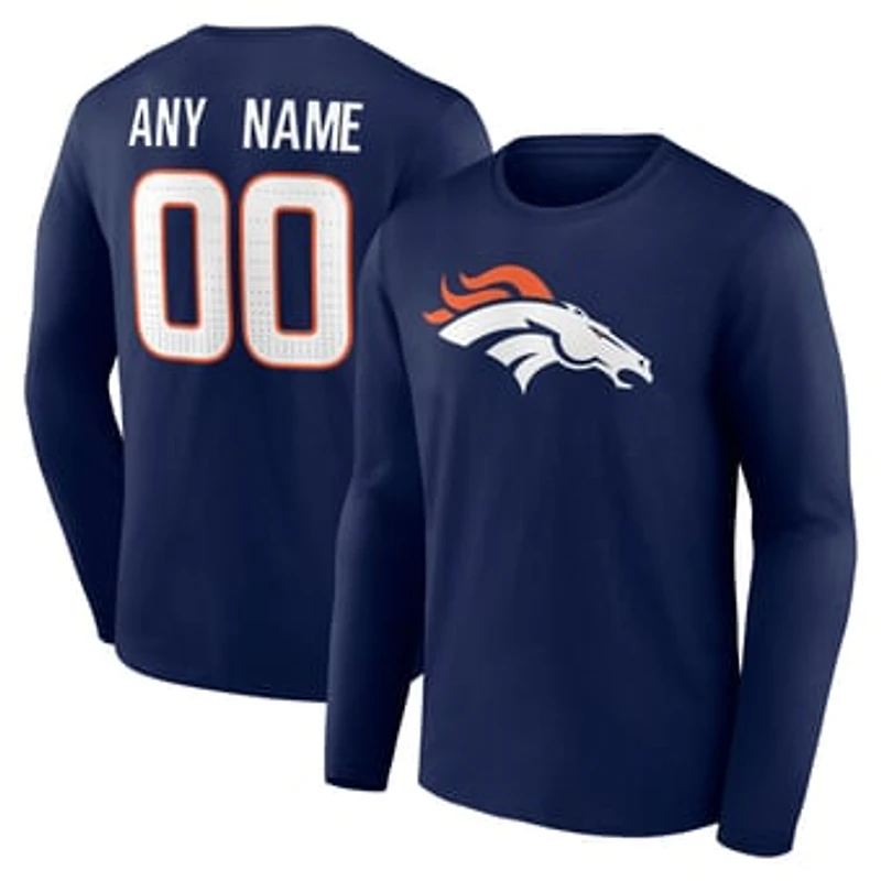 Men's Navy Denver Broncos Team Authentic Personalized Name & Number Long Sleeve T-Shirt