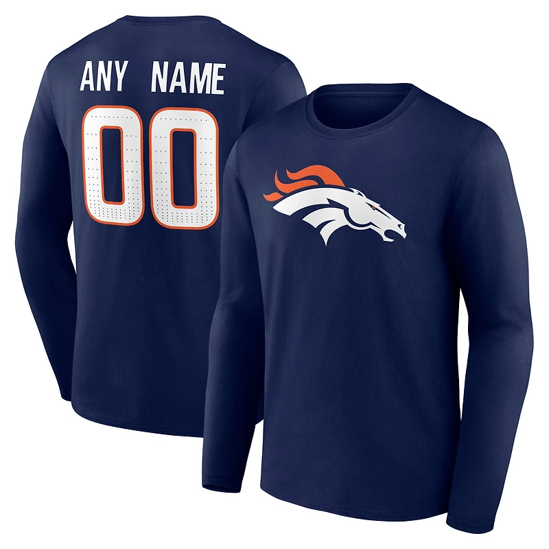 Men's Navy Denver Broncos Team Authentic Personalized Name & Number Long Sleeve T-Shirt